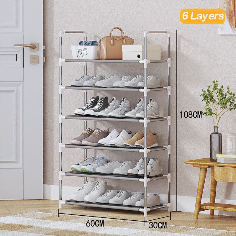 Jaza Keja 6 Layer Simple Metal Shoes Rack Space Saving Stand Holder Hallway Entryway Shoe Organizer Living Room Furniture