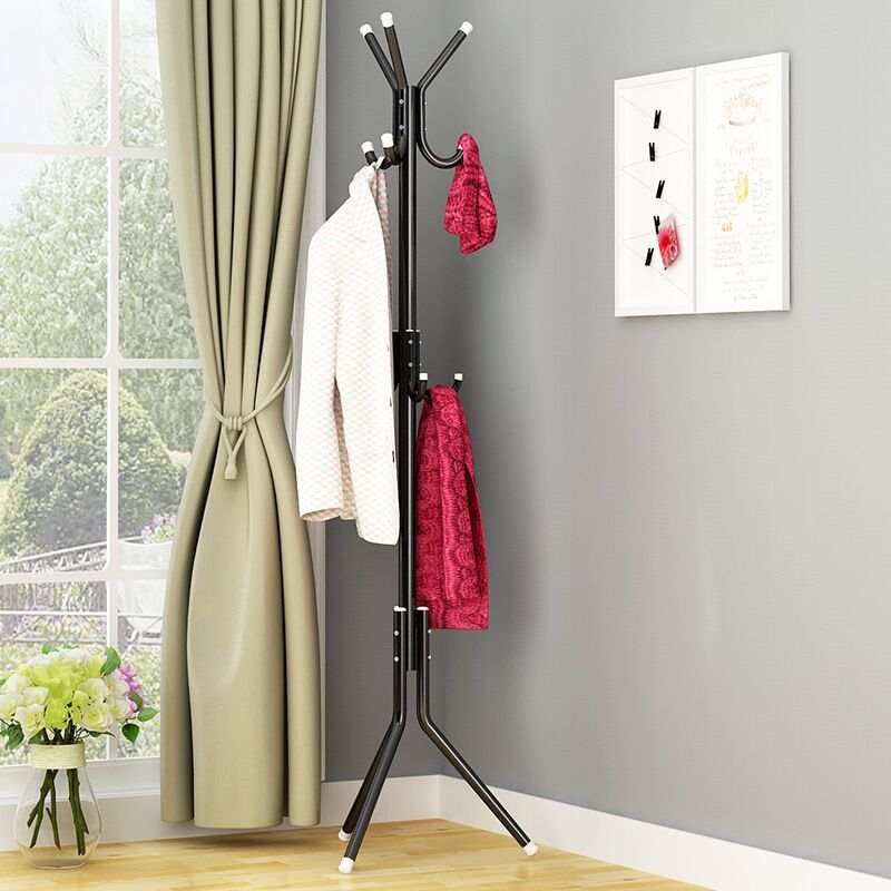 Jaza Keja 9 Hook Clothes Tree Simple Iron Coat Rack Coats Bags Scarves Household Storage Organizer Rack Portable Hat Clothes Stand Black,One Size