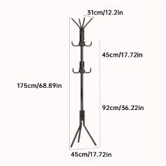 Jaza Keja 9 Hook Clothes Tree Simple Iron Coat Rack Coats Bags Scarves Household Hanger Storage Organizer Rack Portable Hat Clothes Stand