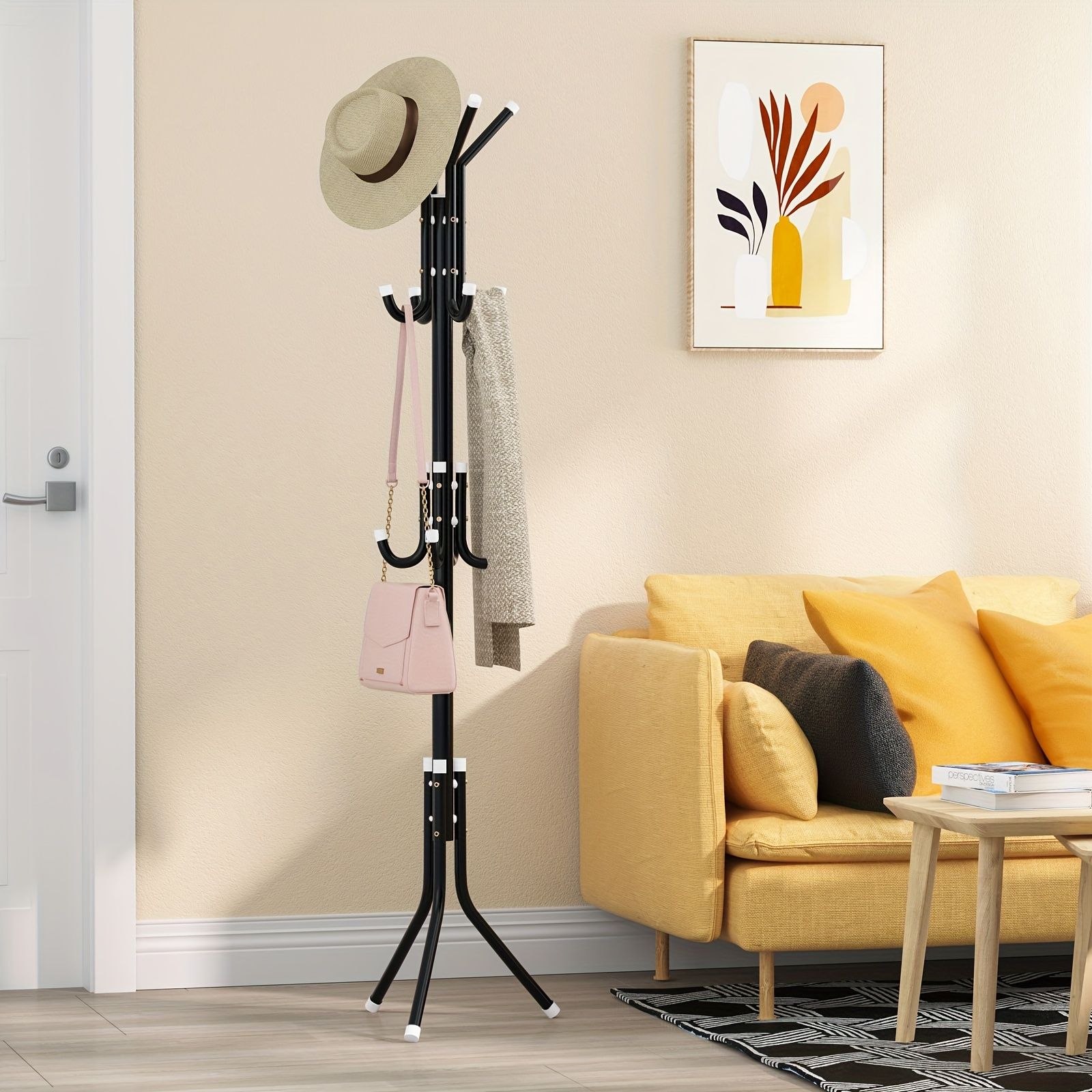 Jaza Keja 9 Hook Clothes Tree Simple Iron Coat Rack Coats Bags Scarves Household Hanger Storage Organizer Rack Portable Hat Clothes Stand
