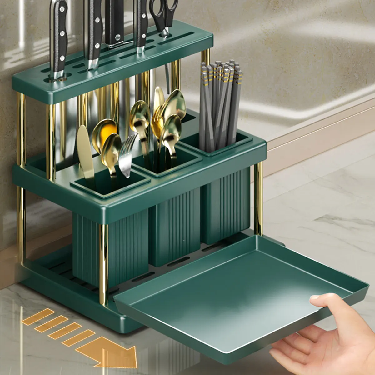 Jaza Keja Kitchen Knife Holder Multi-Function Cutter Cutlery Drainer Rack PP Space Saving Kitchen Utensil Organizer Rack