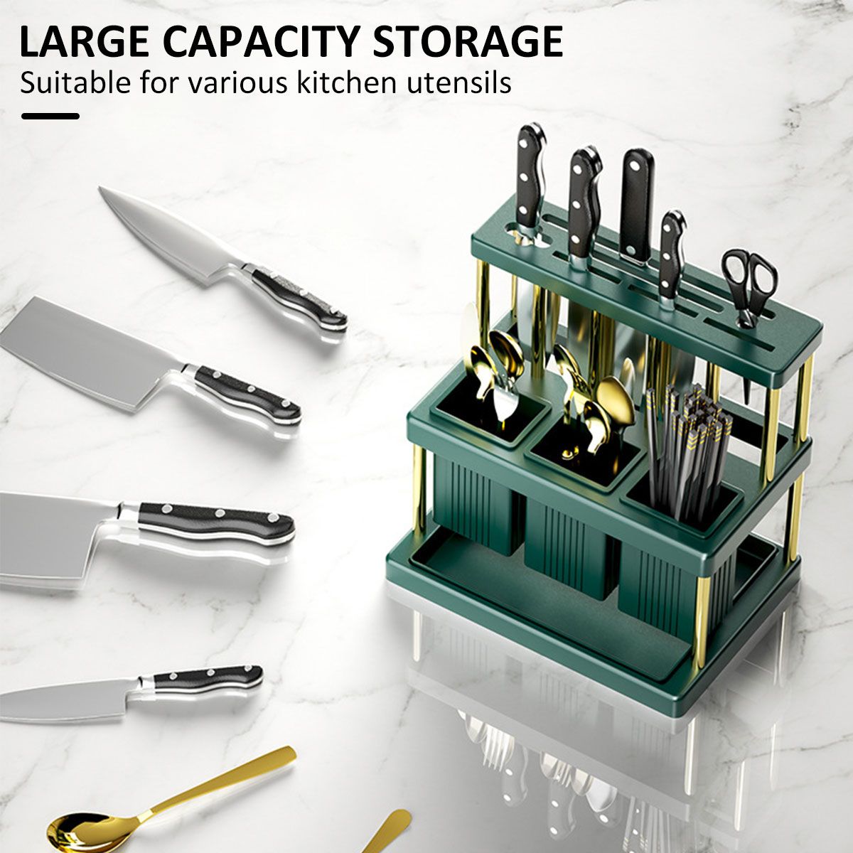 Jaza Keja Kitchen Knife Holder Multi-Function Cutter Cutlery Drainer Rack PP Space Saving Kitchen Utensil Organizer Rack