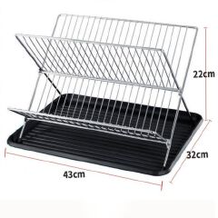 [Sale]Jaza Keja Chrome 2 Layer Stainless Steel Foldable X Shaped Dish Drain Drying Rack with Drip Tray Dish Drainer Rack Collapsible Dish Drainer