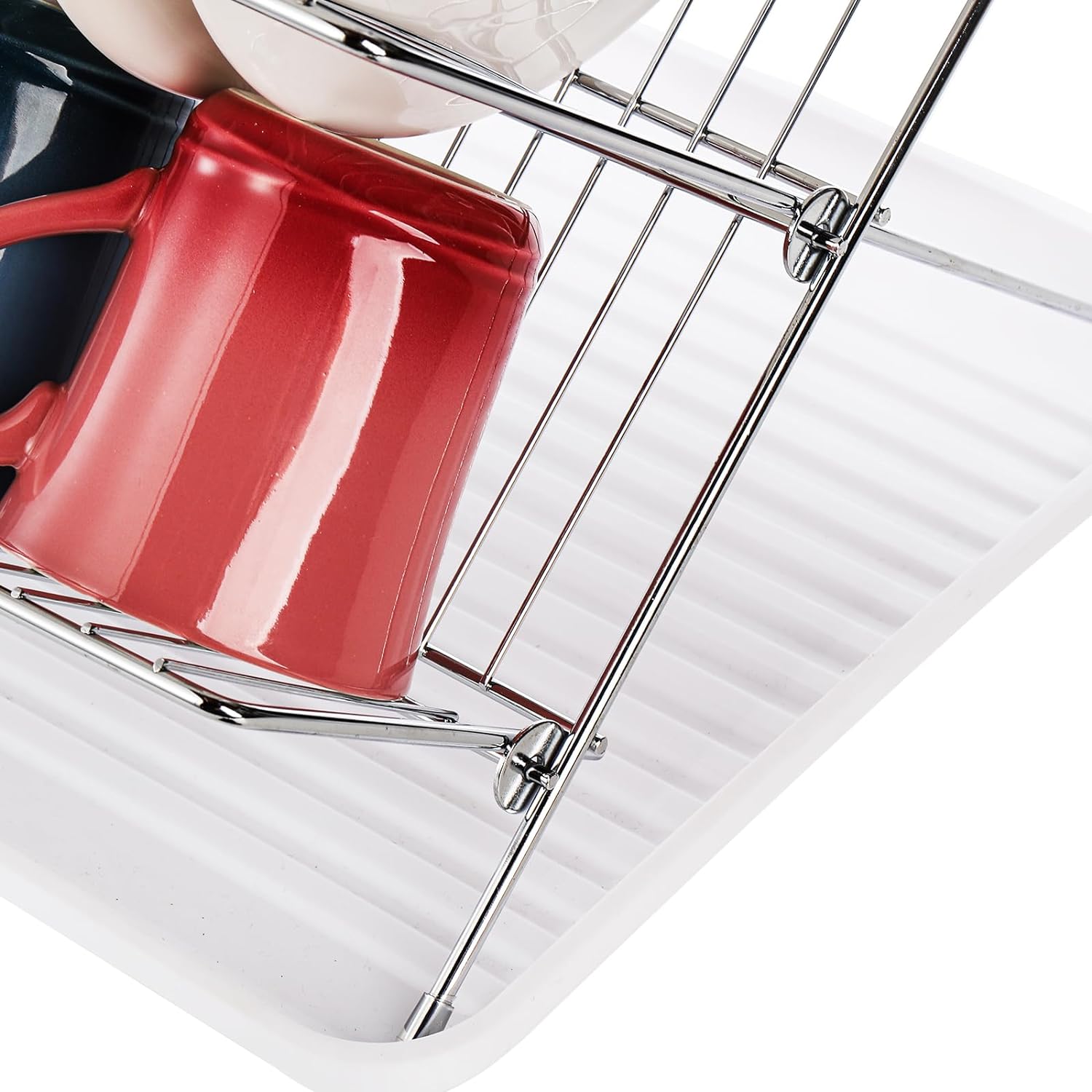 Jaza Keja Foldable Dish Drying Rack with Drip Tray Stainless Steel 2 Tier Dish Drainer Rack Collapsible Dish Drainer