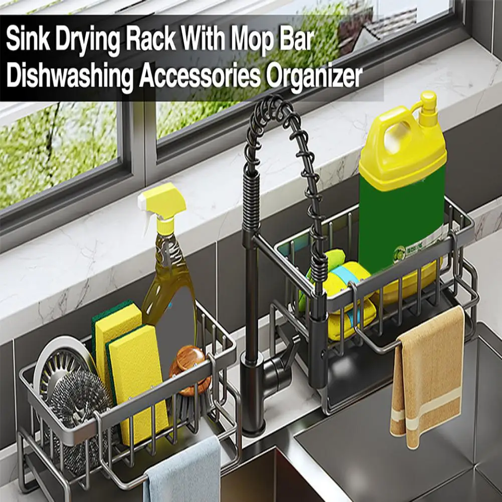 Jaza Keja Self-draining Sink Shelf Stainless Steel Kitchen Sink Drain Rack Soap Sponge Holder Kitchen Sink Organizer