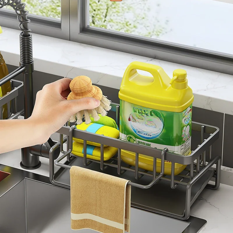 Jaza Keja Self-draining Sink Shelf Stainless Steel Kitchen Sink Drain Rack Soap Sponge Holder Kitchen Sink Organizer