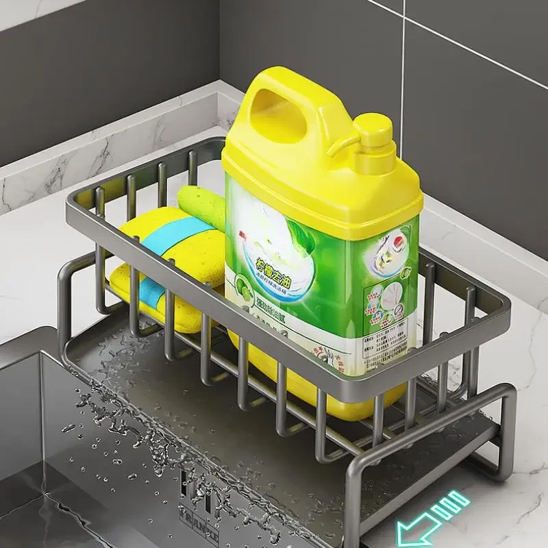 Jaza Keja Self-draining Sink Shelf Stainless Steel Kitchen Sink Drain Rack Soap Sponge Holder Kitchen Sink Organizer