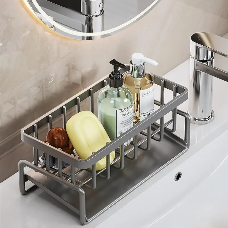 Jaza Keja Self-draining Sink Shelf Stainless Steel Kitchen Sink Drain Rack Soap Sponge Holder Kitchen Sink Organizer