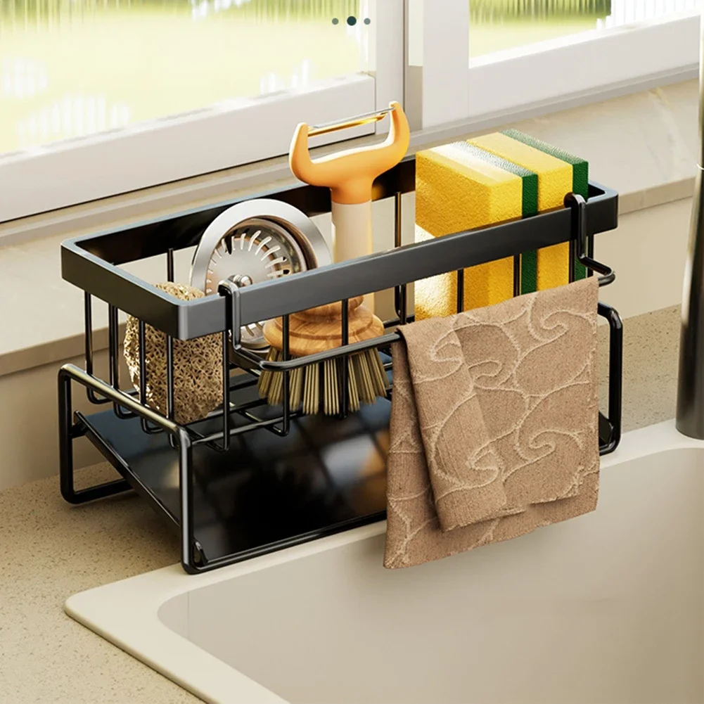 Jaza Keja Self-draining Sink Shelf Stainless Steel Kitchen Sink Drain Rack Soap Sponge Holder Kitchen Sink Organizer