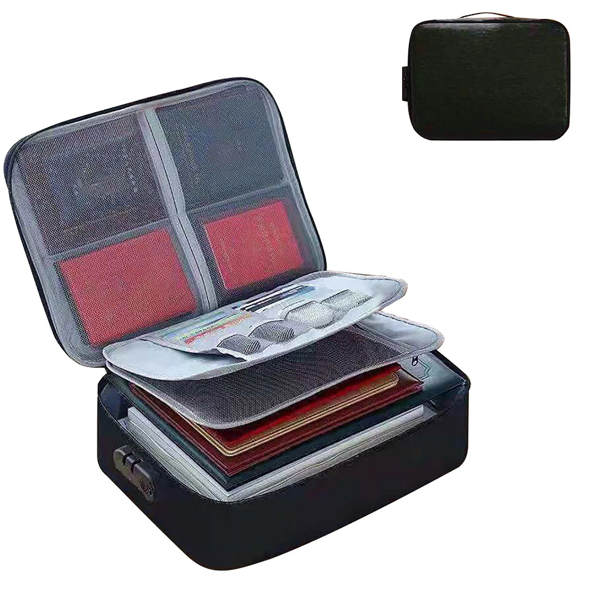 Jaza Keja 3 Layers Document Storage Bag with Lock Waterproof File Organizer Large Capacity Storage Bag