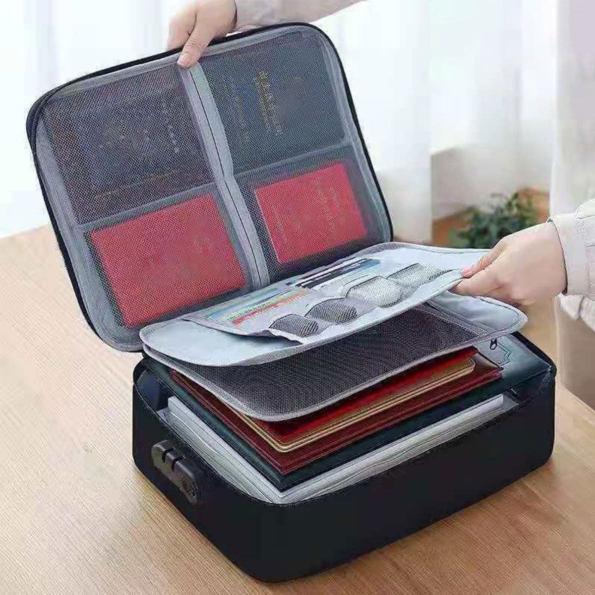 Jaza Keja 3 Layers Document Storage Bag with Lock Waterproof File Organizer Large Capacity Storage Bag