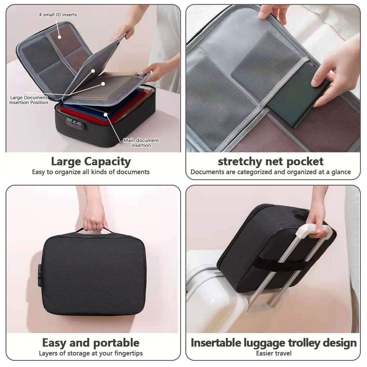 Jaza Keja 3 Layers Document Storage Bag with Lock Waterproof File Organizer Large Capacity Storage Bag