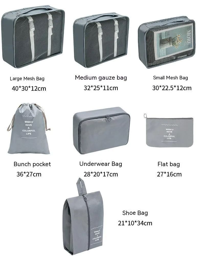 Jaza Keja 7Pcs Set Travel Organizer Storage Bags Suitcase Packing Cubes Cases Portable Wardrobe Luggage Clothes Shoe Pouch Fold