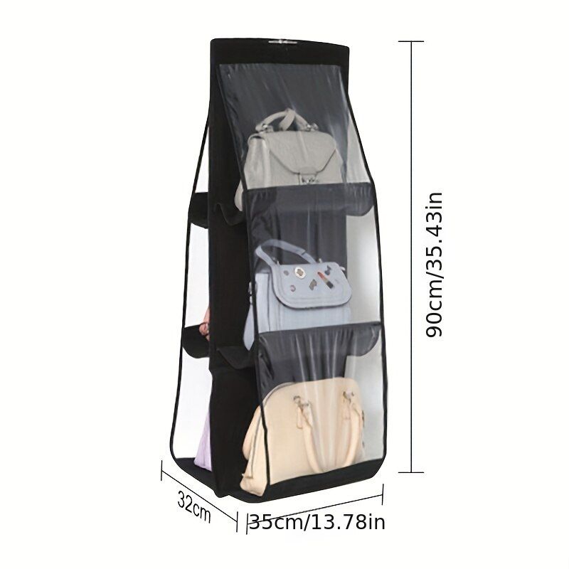 Jaza Keja 6 Pocket Hanging Handbag Organizer For Wardrobe Closet Gray Waterproof Storage Bag Door Wall Clear Sundry Bag With Hanger Pouch
