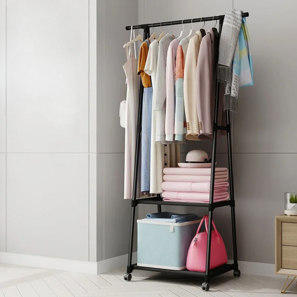 Jaza Keja Floor-Standing Coat Rack Hanger Triangle Pulley Clothes Racks with Wheels Coat Shelf Bedroom Hanging Clothes Rack