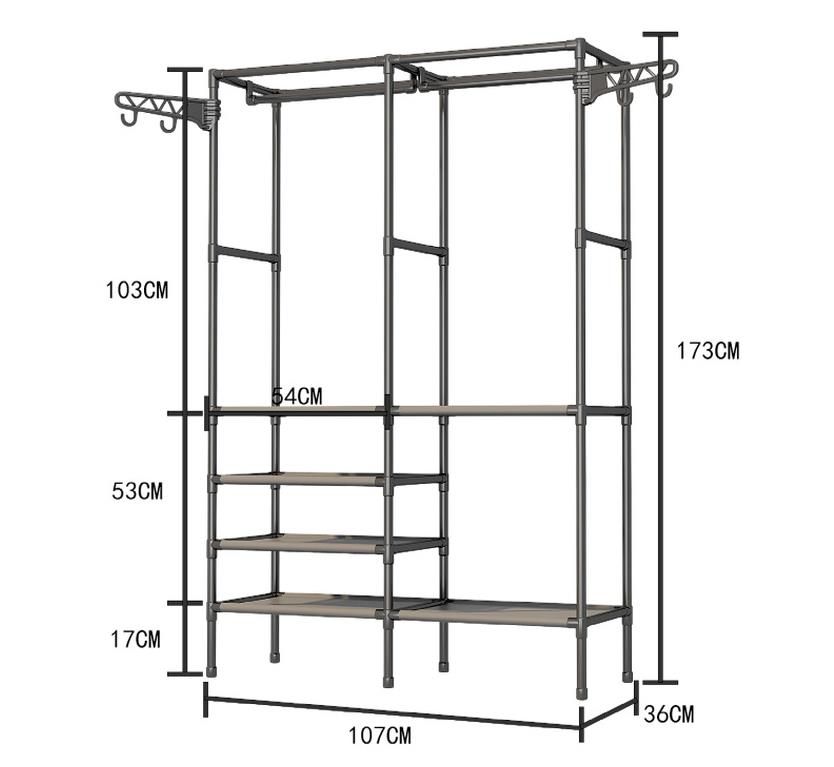 Jaza Keja Floor Clothes Rack Bedroom Coats Shelf Simple Assembly Portable Wardrobe Large Wardrobe Multifunctional Floor Coat Rack