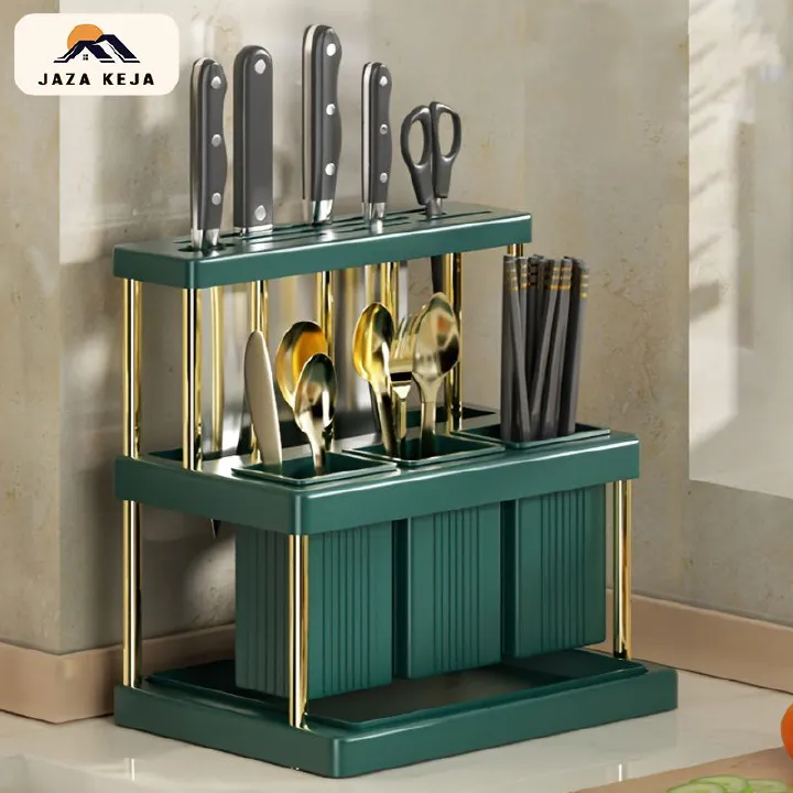 Jaza Keja Kitchen Knife Holder Multi-Function Cutter Cutlery Drainer Rack PP Space Saving Kitchen Utensil Organizer Rack