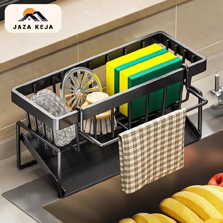 Jaza Keja Self-draining Sink Shelf Stainless Steel Kitchen Sink Drain Rack Soap Sponge Holder Kitchen Sink Organizer
