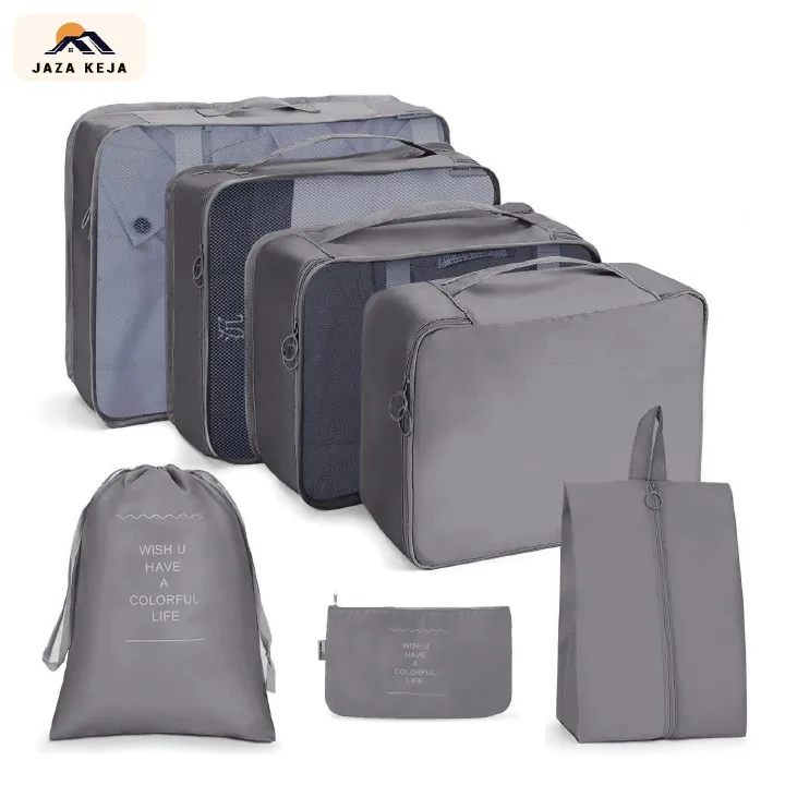 Jaza Keja 7Pcs Set Travel Organizer Storage Bags Suitcase Packing Cubes Cases Portable Wardrobe Luggage Clothes Shoe Pouch Fold