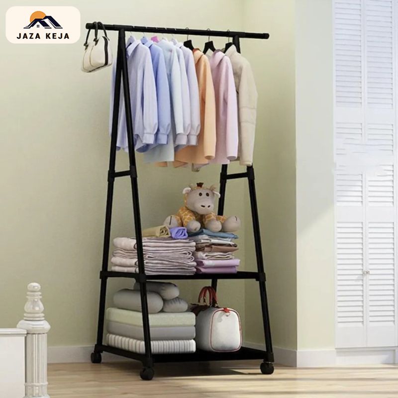 Jaza Keja Floor-Standing Coat Rack Hanger Triangle Pulley Clothes Racks with Wheels Coat Shelf Bedroom Hanging Clothes Rack