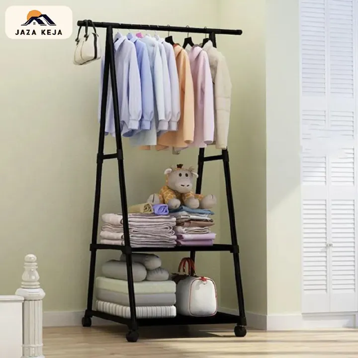 Jaza Keja Floor-Standing Coat Rack Hanger Triangle Pulley Clothes Racks with Wheels Coat Shelf Bedroom Hanging Clothes Rack