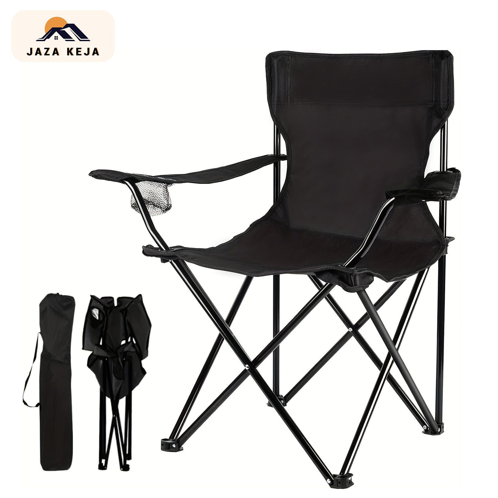 Jaza Keja Folding Outdoor Armrest Chair Steel Frame Durable Portable Fishing Travelling Camping Equipment