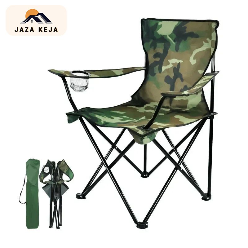 Jaza Keja Camping Folding Fishing Chair with Carrying Bag Armrest Foldable Portable Camping Chair Heavy Duty for Travelling