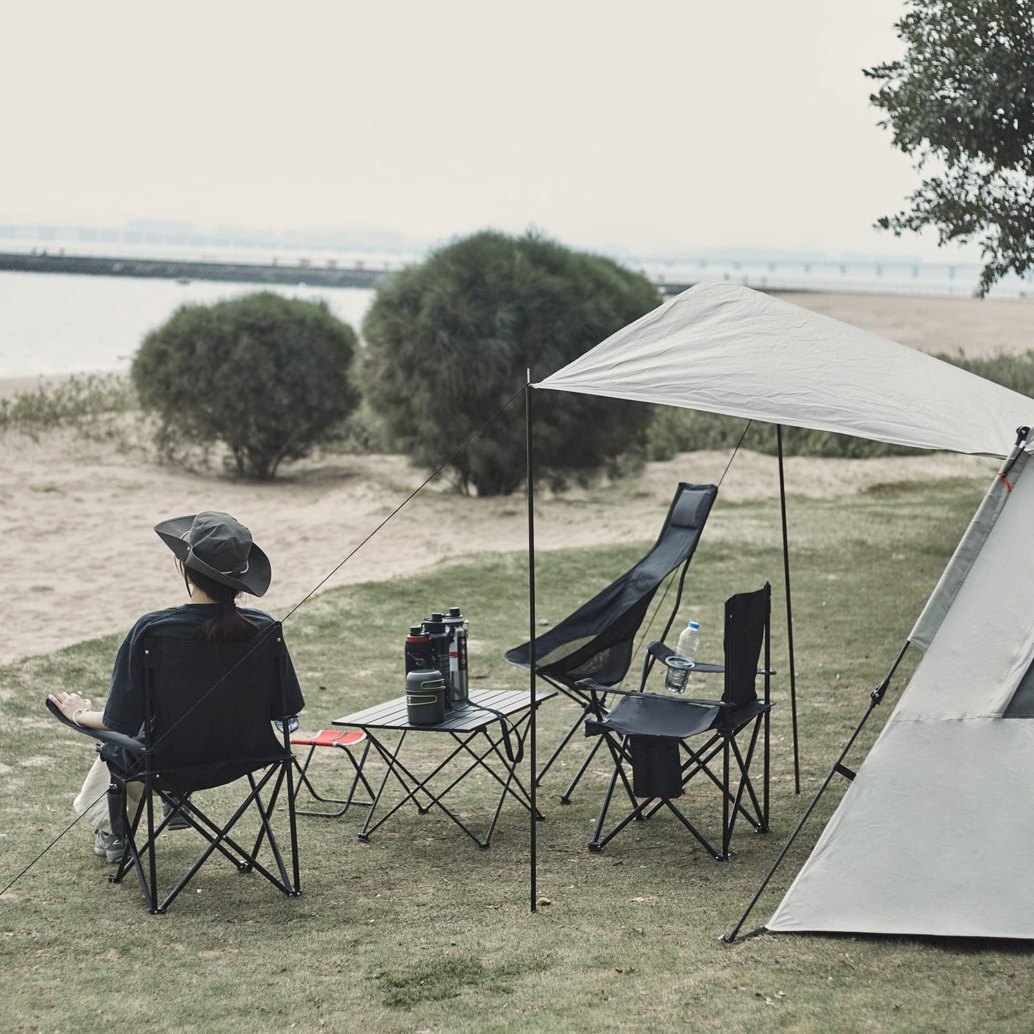 Jaza Keja Camping Folding Fishing Chair with Carrying Bag Armrest Foldable Portable Camping Chair Heavy Duty for Travelling