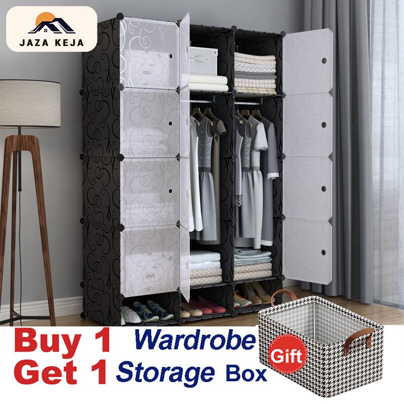 【Promotions】Jaza Keja 12 Grids 3 Columns Plastic Clothes Wardrobe Storage Shelf With Shoes Storage Box for Books Clothes Toys Sundries Space Saving Household Organizer