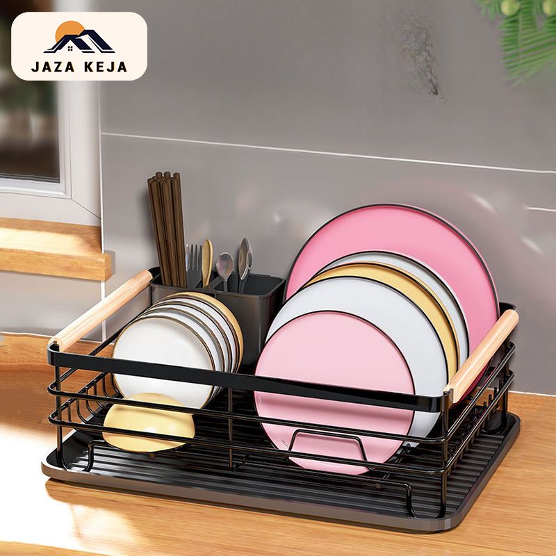 【Promotions】Jaza Keja Dish Drying Rack for Kitchen Counter Stainless Steel Dish Drainer with Removable Cutlery Holder Drainboard