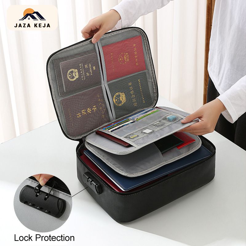 Jaza Keja 3 Layers Document Storage Bag with Lock Waterproof File Organizer Large Capacity Storage Bag