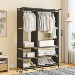 Jaza Keja 2 3 Columns Clothes 16mm Thick Steel Pipe Heavy-Duty Metallic Portable Premium Wardrobe Garment Rack Shoes Hat Integrated Clothes Closet Drying Rack Storage Shelf Home Organizer