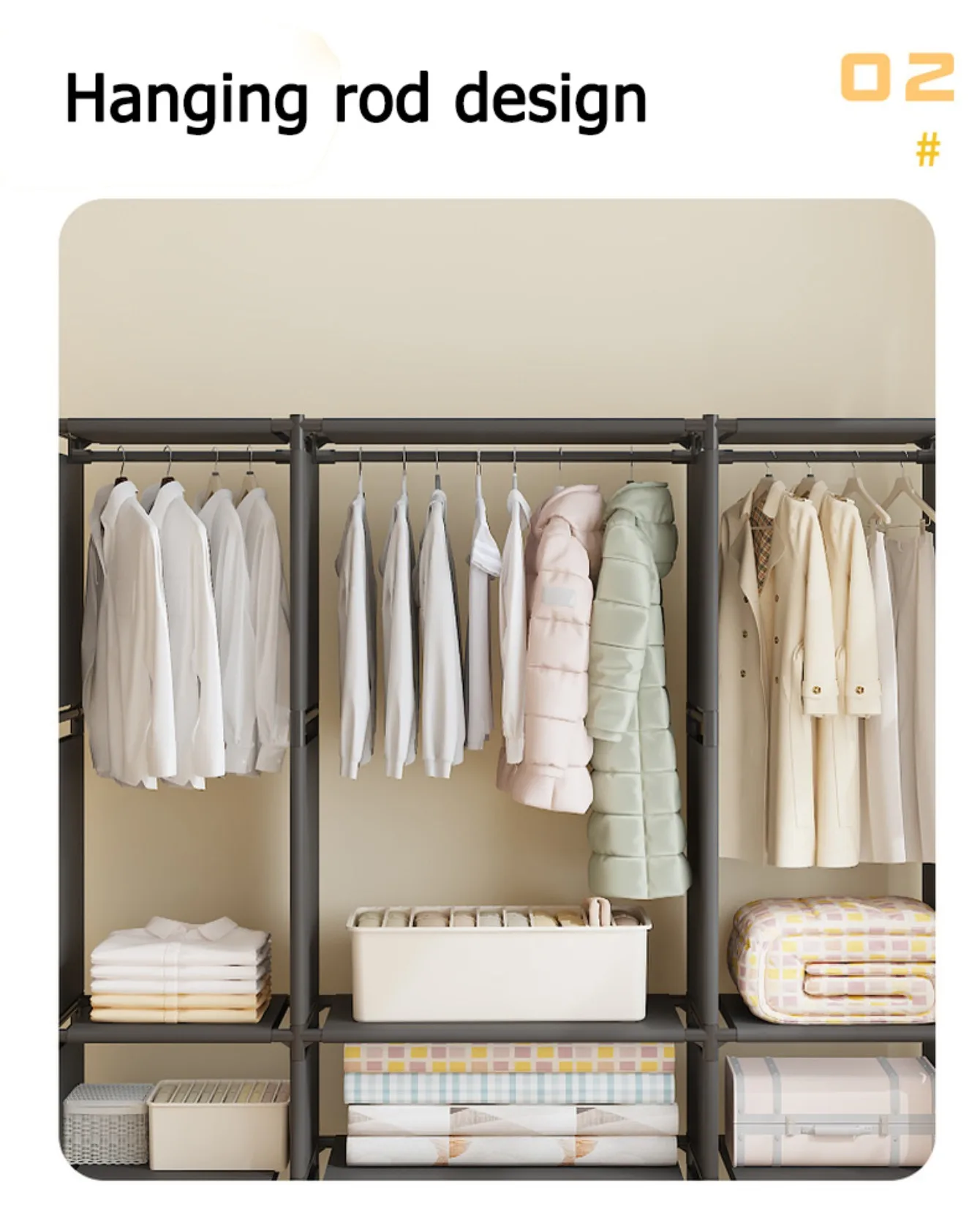 Jaza Keja 2 Columns Clothes Portable Wardrobe Garment Rack Shoes Hat Integrated Clothes Drying Rack Storage Shelf Home Organizer