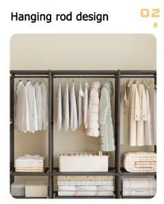 Jaza Keja 2 3 Columns Clothes 16mm Thick Steel Pipe Heavy-Duty Metallic Portable Premium Wardrobe Garment Rack Shoes Hat Integrated Clothes Closet Drying Rack Storage Shelf Home Organizer