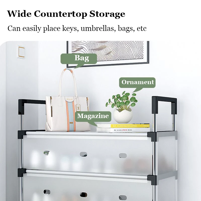 Jaza Keja Upgraded 7 Layer Shoes Organizer Dustproof Household Doorstep Shoes Rack DIY Assembly Large Capacity Shoes Cabinet Storage Shelf