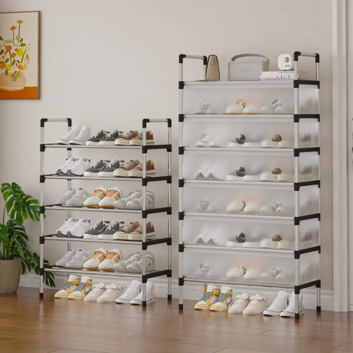 Jaza Keja Upgraded 7 Layer Shoes Organizer Dustproof Household Doorstep Shoes Rack DIY Assembly Large Capacity Shoes Cabinet Storage Shelf
