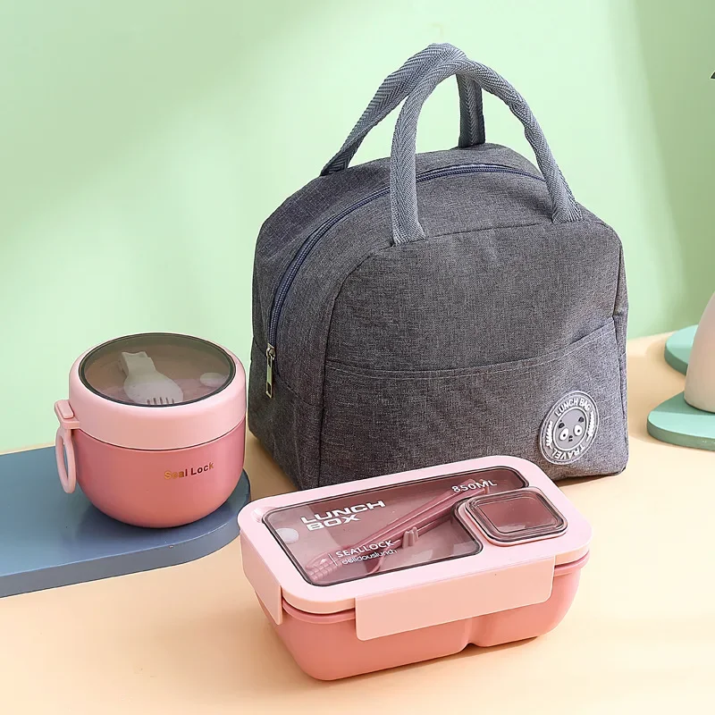 Jaza Keja 3pcs Lunch Bento Box Set Portable Leak Proof Storage Box With Lid Thermal Bag Reusable Insulated Food Containers for Office Lunch Kids Back To School