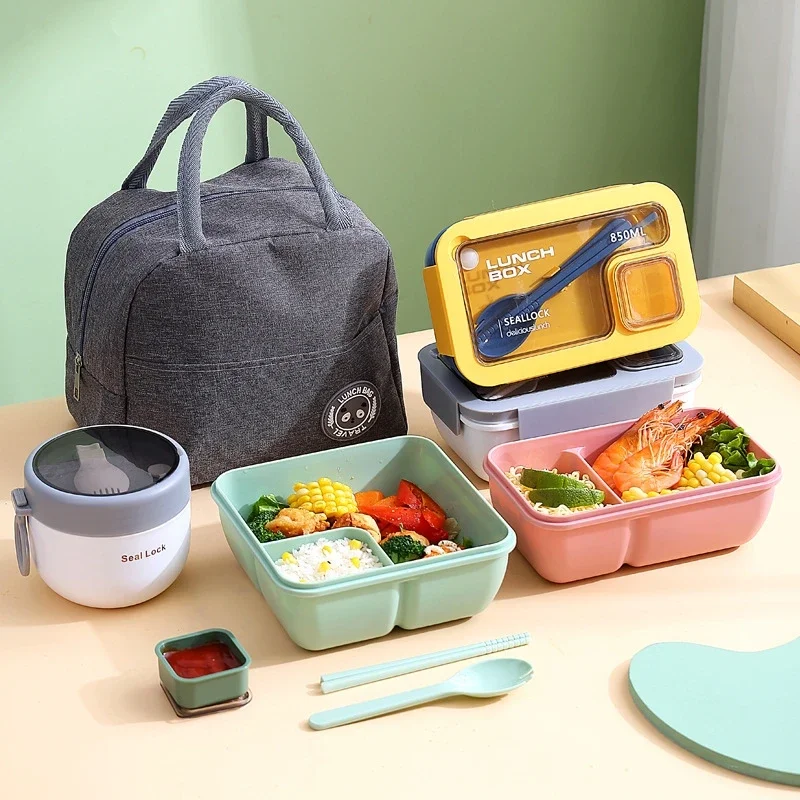 Jaza Keja 3pcs Lunch Bento Box Set Portable Leak Proof Storage Box With Lid Thermal Bag Reusable Insulated Food Containers for Office Lunch Kids Back To School