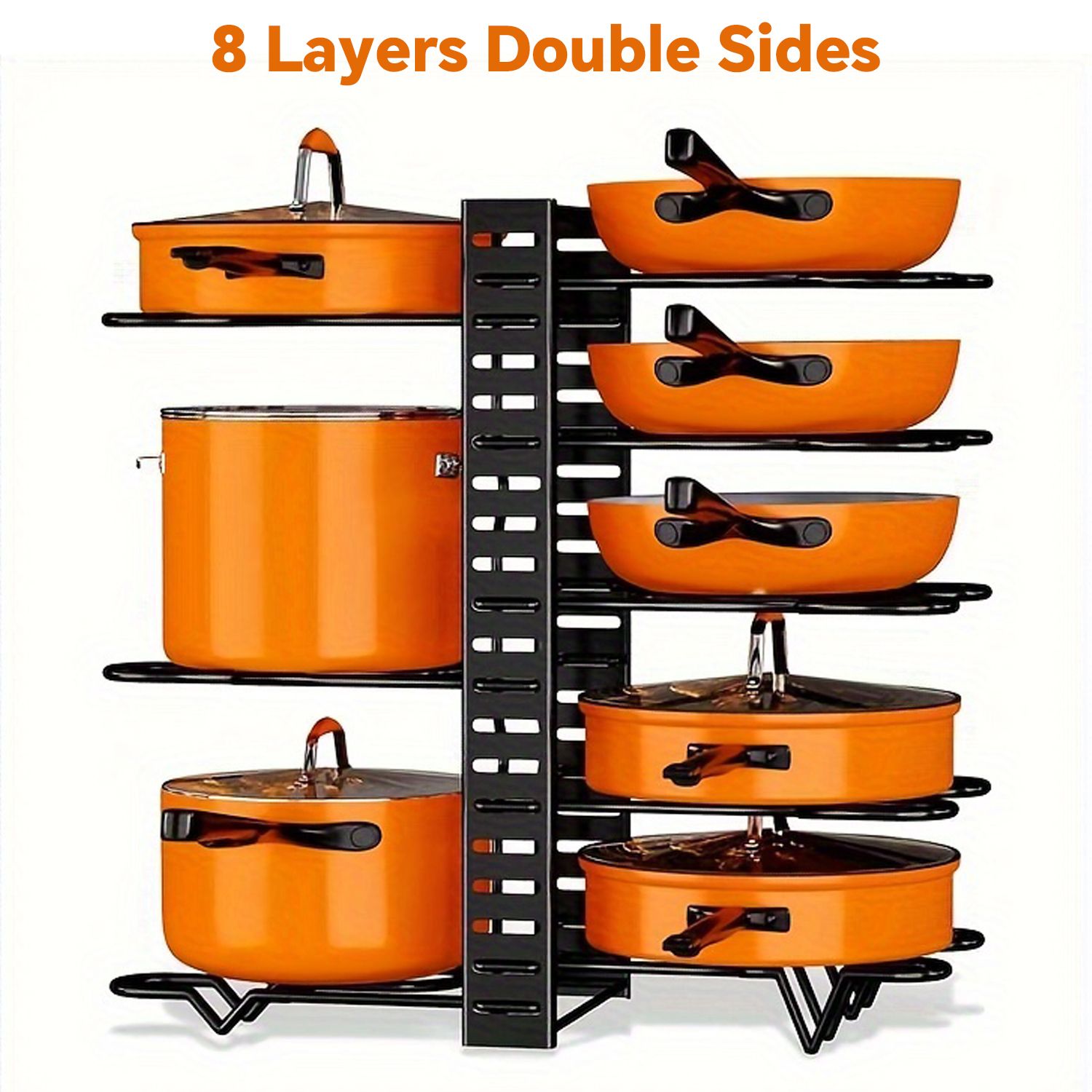 Jaza Keja 5/8 Tier Pot Pan Rack Organizer Metal Space-saving Cabinet Holder Adjustable Organizer for Pots, Pans and Lids