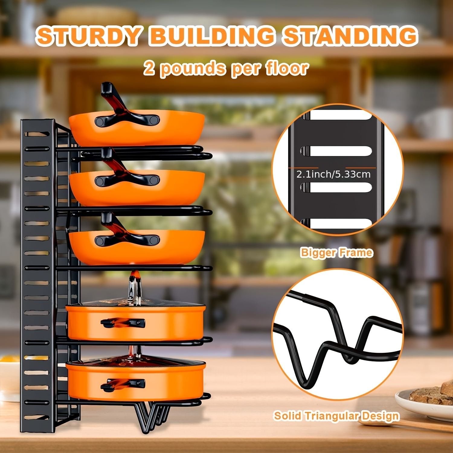 Jaza Keja 5/8 Tier Pot Pan Rack Organizer Metal Space-saving Cabinet Holder Adjustable Organizer for Pots, Pans and Lids