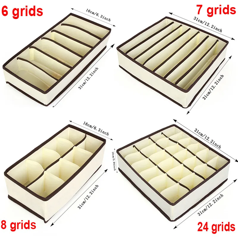 Jaza Keja 4pcs of 6 7 8 24 Grids Closet Drawers Organizer Storage for Underwear, Bra, Socks Clothes Divider Sock Storage
