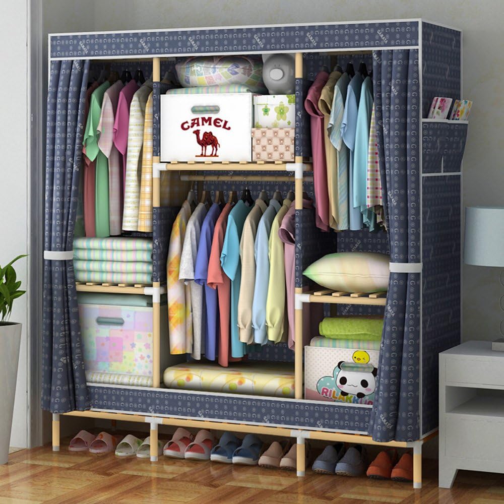 Jaza Keja 150cm Wide Wooden Frame Wardrobe Oxford Cloth Large Storage Cabinets Wardrobe