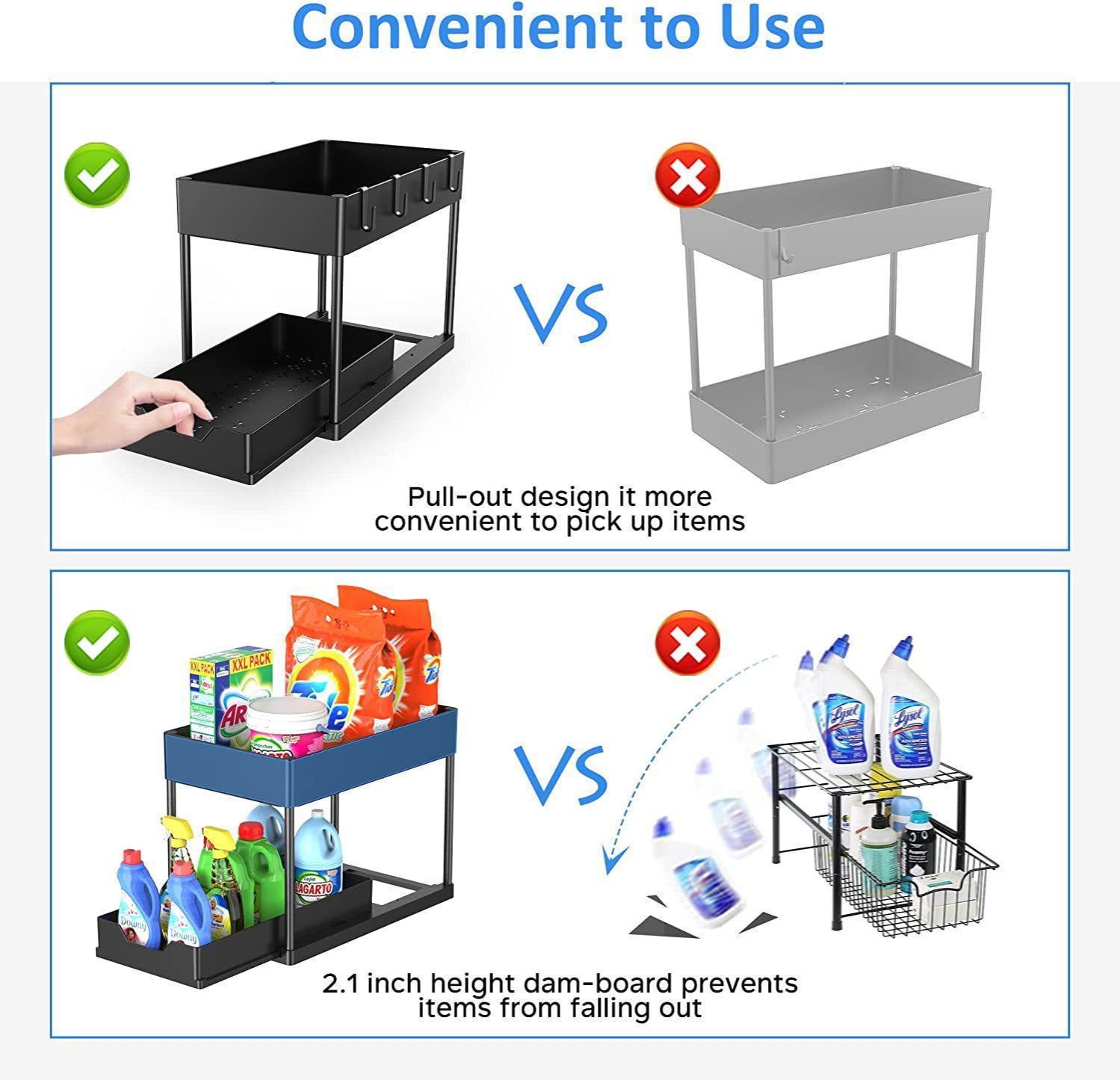 Jaza Keja Double Sliding Under Sink Organizers Pull-out 2 Tier Bathroom Storage Organization Shelves for Kitchen Storage