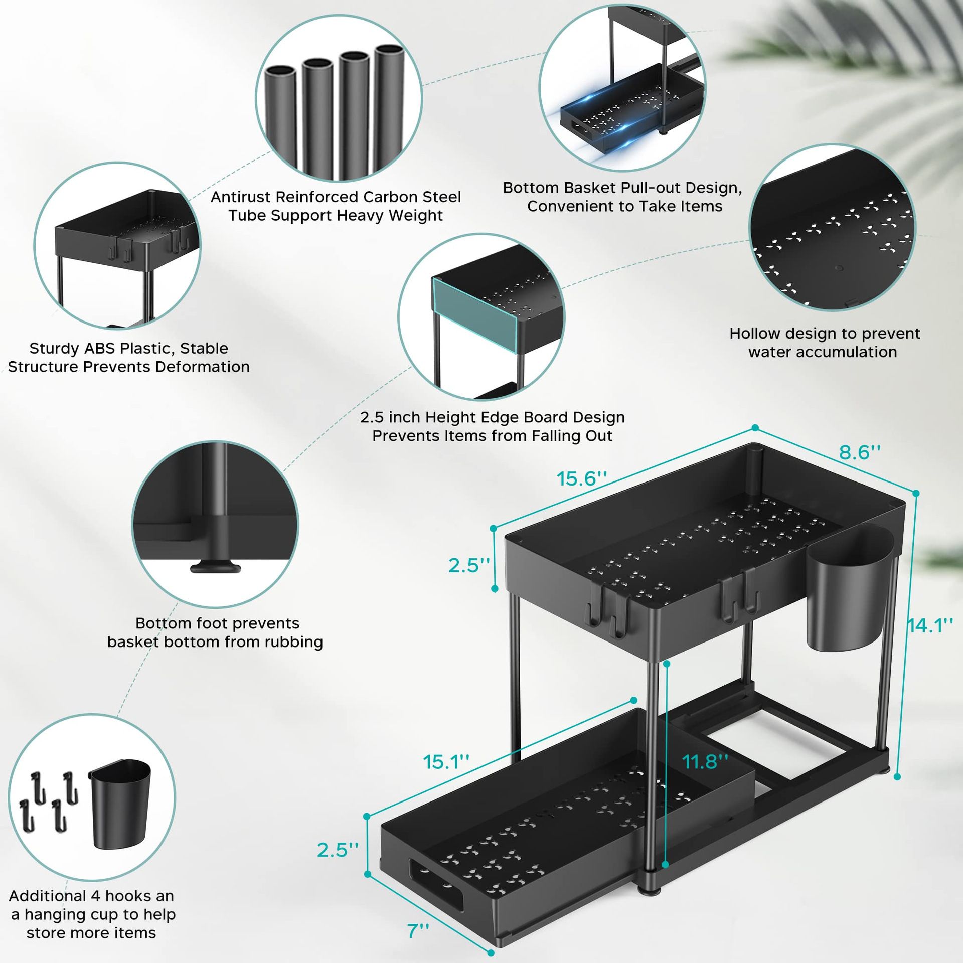 Jaza Keja Double Sliding Under Sink Organizers Pull-out 2 Tier Bathroom Storage Organization Shelves for Kitchen Storage
