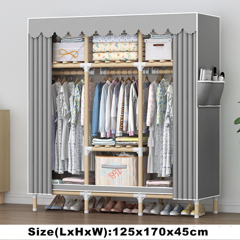 Jaza Keja 125cm Wide Wooden Frame Wardrobe Oxford Cloth Large Storage Cabinets Gray Wardrobe Clothes Storage Organizer for Extra Sturdy