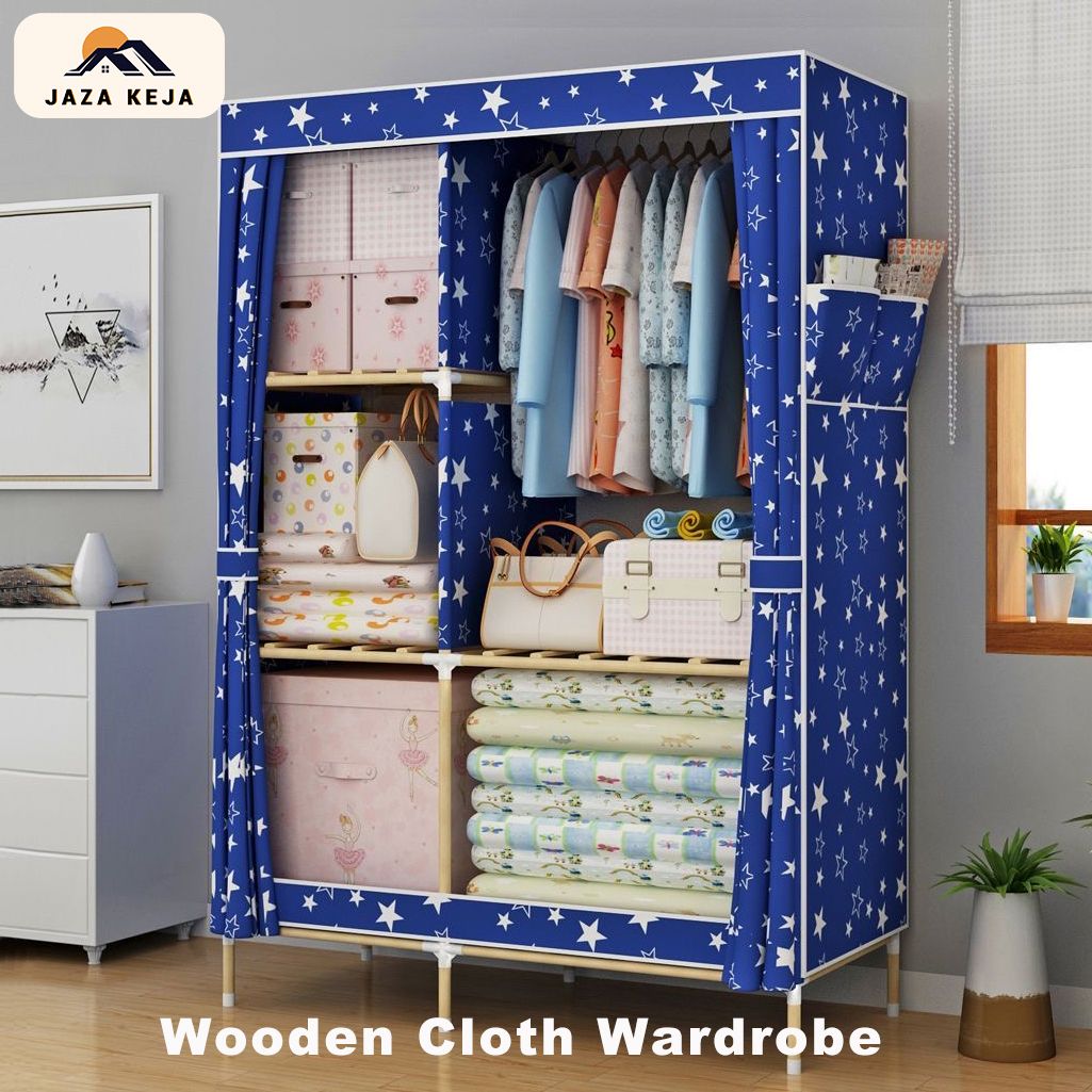 Jaza Keja 100cm Wide Wooden Frame Wardrobe Oxford Cloth Large Storage Cabinets Wardrobe