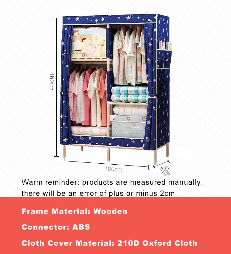 Jaza Keja 100cm Wide Wooden Frame Wardrobe Oxford Cloth Large Storage Cabinets Wardrobe