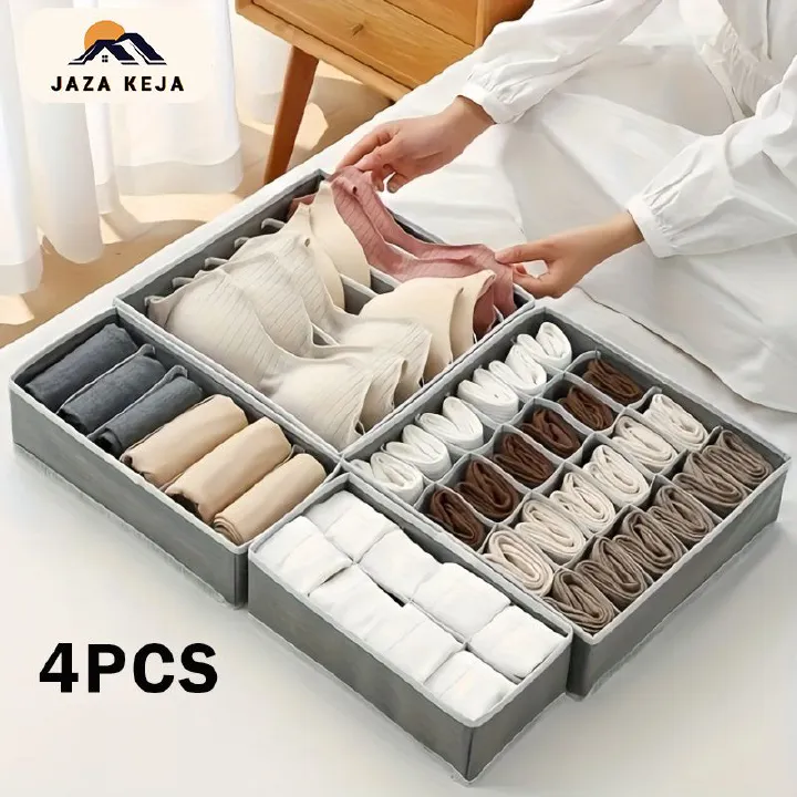 Jaza Keja 4pcs of 6 7 8 24 Grids Closet Drawers Organizer Storage for Underwear, Bra, Socks Clothes Divider Sock Storage