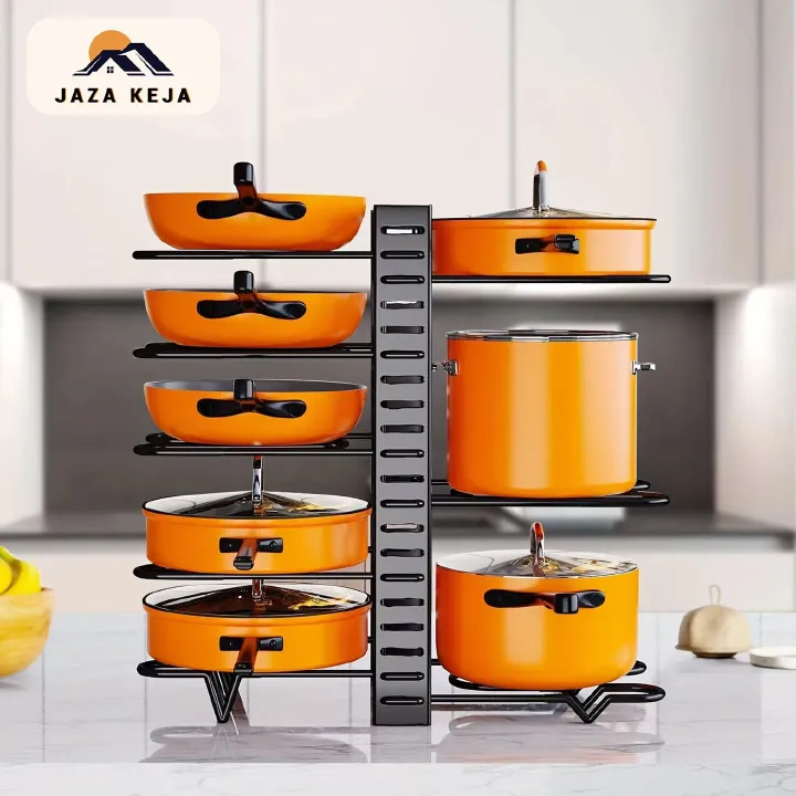 Jaza Keja 5/8 Tier Pot Pan Rack Organizer Metal Space-saving Cabinet Holder Adjustable Organizer for Pots, Pans and Lids