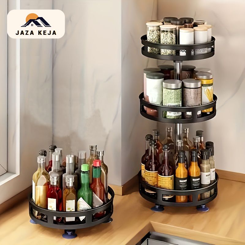 Jaza Keja Rotating Spice Jar Multifunctional Condiment Shelf Kitchen Salt Flavor Container Flavouring Tank Shelf for Tableware Makeup Spices
